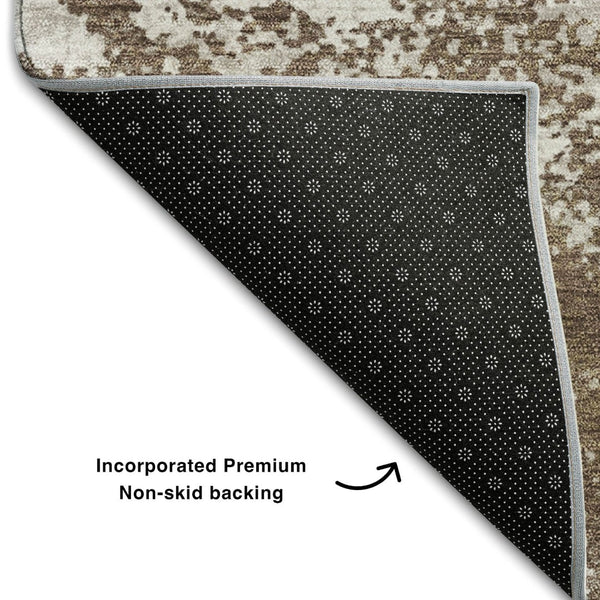 HomeRoots 8' X 10' Brown & Beige Abstract Washable Area Rug - Stain Resistant, UV Protected, Modern Design 680619