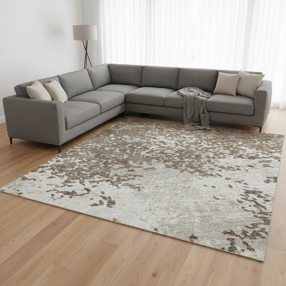 HomeRoots 9' X 12' Stylish Brown & Beige Abstract Area Rug - Washable, UV Protected, Perfect for Homes & Kids 680620