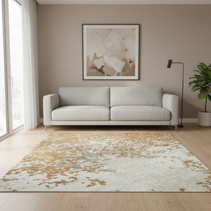 HomeRoots 5' X 8' Copper and Beige Abstract Area Rug - Washable, UV Protected, Perfect for Modern Homes! 680623