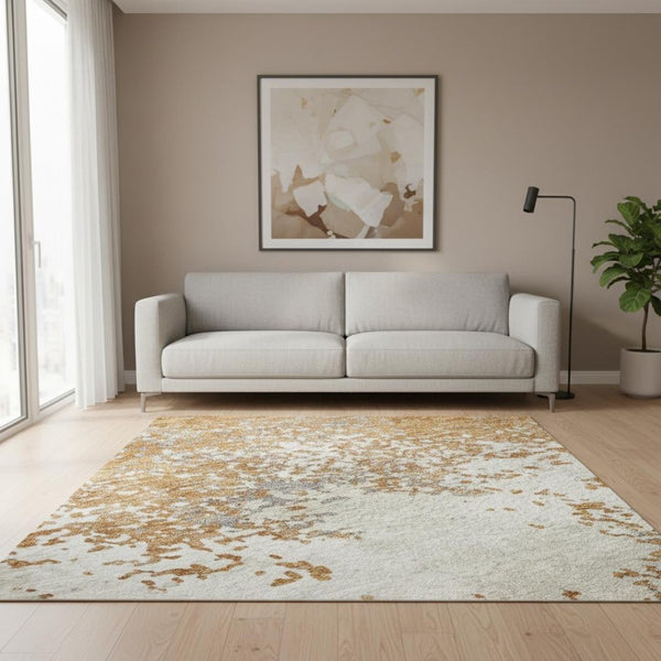 HomeRoots 5' X 8' Copper and Beige Abstract Area Rug - Washable, UV Protected, Perfect for Modern Homes! 680623