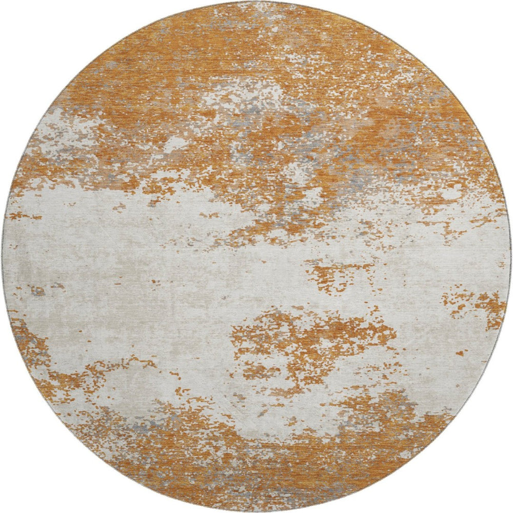 HomeRoots 8' Copper and Beige Abstract Round Area Rug - Washable, UV-Protected, Stain-Resistant Comfort for Homes 680624