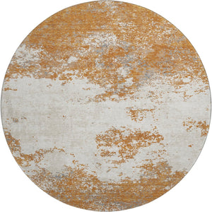 HomeRoots 8' Copper and Beige Abstract Round Area Rug - Washable, UV-Protected, Stain-Resistant Comfort for Homes 680624