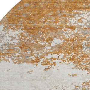 HomeRoots 8' Copper and Beige Abstract Round Area Rug - Washable, UV-Protected, Stain-Resistant Comfort for Homes 680624