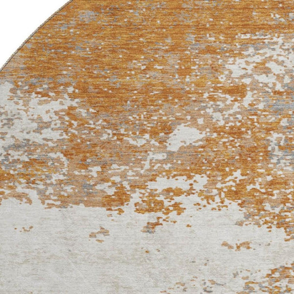 HomeRoots 8' Copper and Beige Abstract Round Area Rug - Washable, UV-Protected, Stain-Resistant Comfort for Homes 680624
