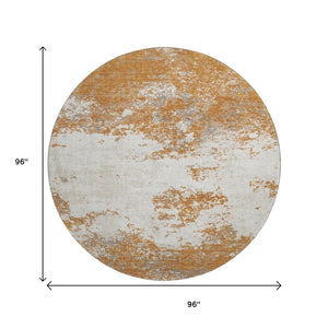 HomeRoots 8' Copper and Beige Abstract Round Area Rug - Washable, UV-Protected, Stain-Resistant Comfort for Homes 680624