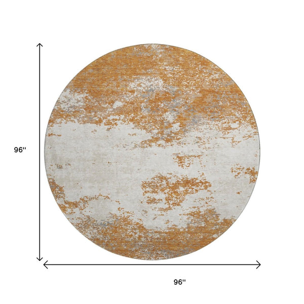 HomeRoots 8' Copper and Beige Abstract Round Area Rug - Washable, UV-Protected, Stain-Resistant Comfort for Homes 680624