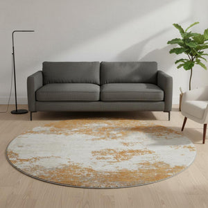 HomeRoots 8' Copper and Beige Abstract Round Area Rug - Washable, UV-Protected, Stain-Resistant Comfort for Homes 680624