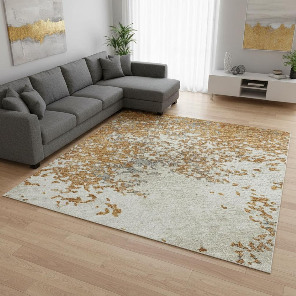 HomeRoots 8' X 10' Copper and Beige Abstract Washable Area Rug with UV Protection for Modern Living Spaces 680625