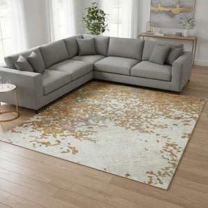 HomeRoots 9' X 12' Copper and Beige Abstract Area Rug - Washable, UV-Protected, Durable for Homes with Kids & Pets 680626