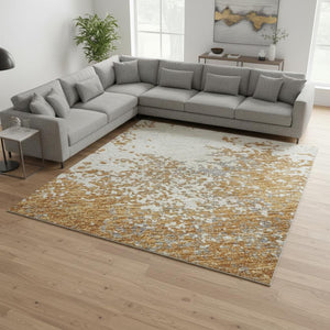 HomeRoots 10' Stylish Copper and Beige Abstract Washable Area Rug with UV Protection for Busy Households 680627