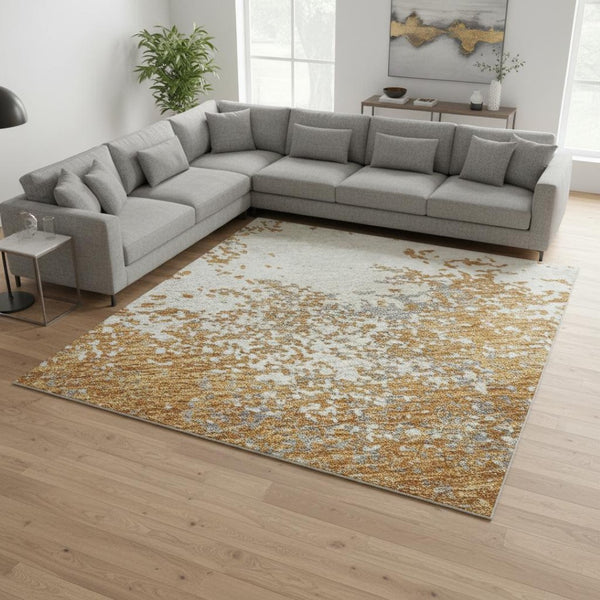 HomeRoots 10' Stylish Copper and Beige Abstract Washable Area Rug with UV Protection for Busy Households 680627