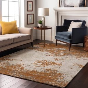HomeRoots 10' Stylish Copper and Beige Abstract Washable Area Rug with UV Protection for Busy Households 680627