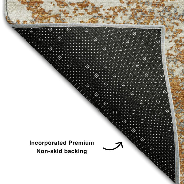 HomeRoots 10' Stylish Copper and Beige Abstract Washable Area Rug with UV Protection for Busy Households 680627