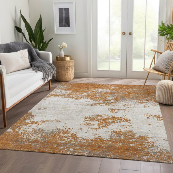 HomeRoots 10' Stylish Copper and Beige Abstract Washable Area Rug with UV Protection for Busy Households 680627
