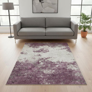 HomeRoots 5' X 8' Eggplant and Ivory Abstract Area Rug - Washable, UV Protected, Durable for Modern Homes 680629