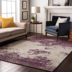 HomeRoots 5' X 8' Eggplant and Ivory Abstract Area Rug - Washable, UV Protected, Durable for Modern Homes 680629