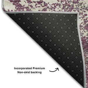 HomeRoots 5' X 8' Eggplant and Ivory Abstract Area Rug - Washable, UV Protected, Durable for Modern Homes 680629