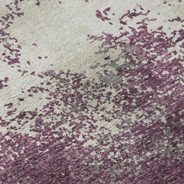 HomeRoots 5' X 8' Eggplant and Ivory Abstract Area Rug - Washable, UV Protected, Durable for Modern Homes 680629