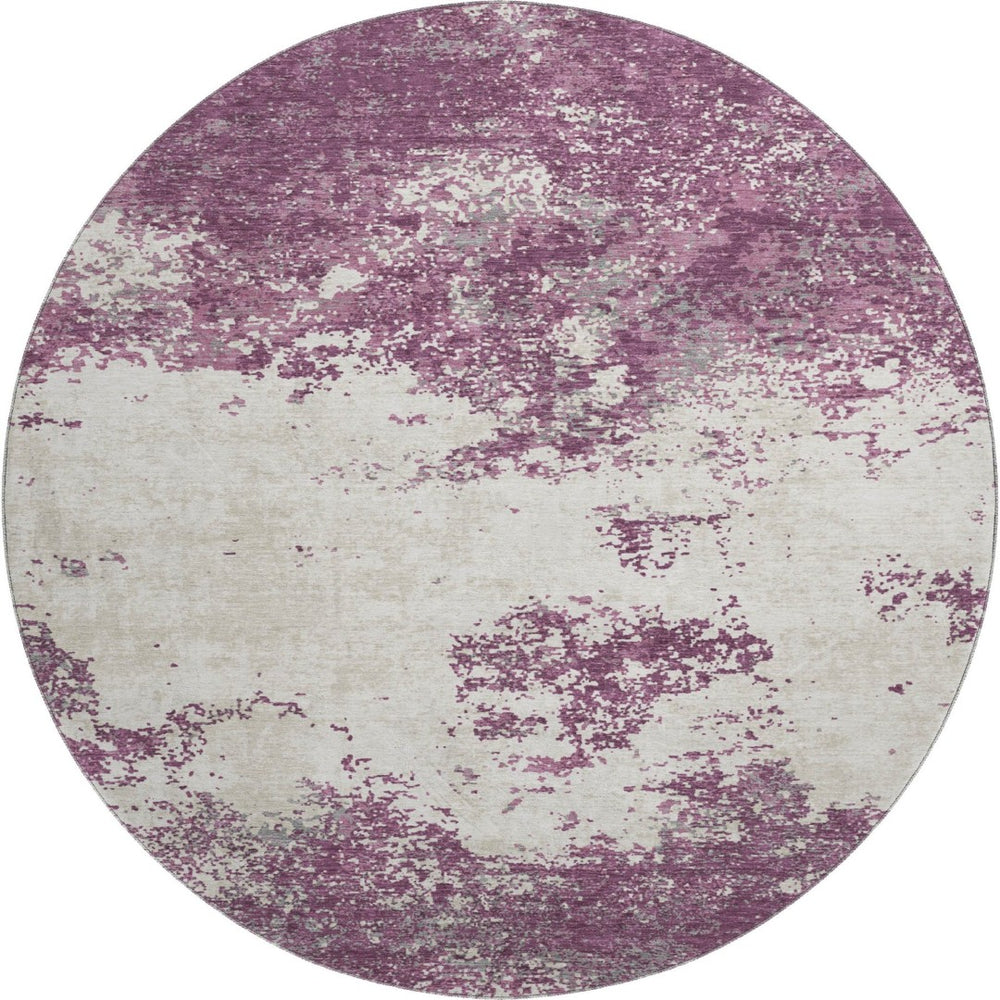 HomeRoots 8' Eggplant and Ivory Abstract Round Rug - Washable, UV Protected, Stylish & Durable for Any Space 680630