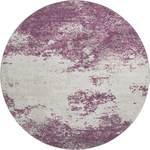 HomeRoots 8' Eggplant and Ivory Abstract Round Rug - Washable, UV Protected, Stylish & Durable for Any Space 680630