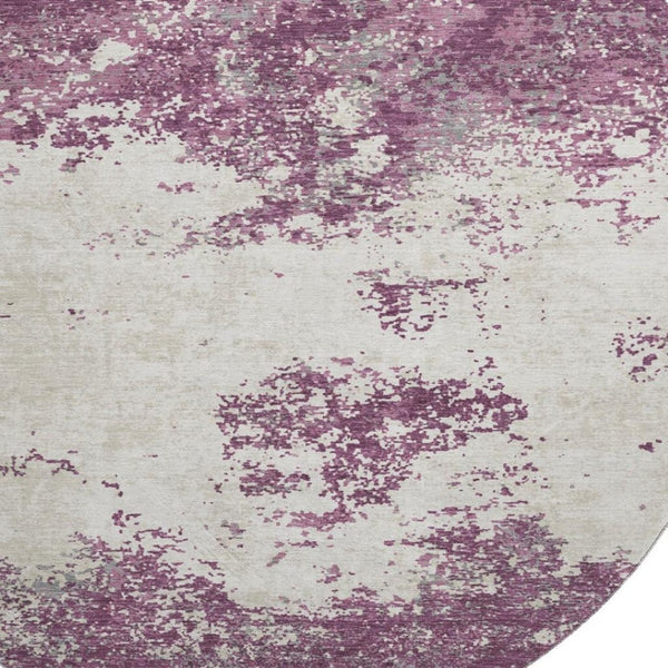 HomeRoots 8' Eggplant and Ivory Abstract Round Rug - Washable, UV Protected, Stylish & Durable for Any Space 680630