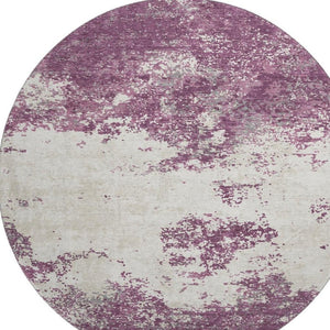HomeRoots 8' Eggplant and Ivory Abstract Round Rug - Washable, UV Protected, Stylish & Durable for Any Space 680630