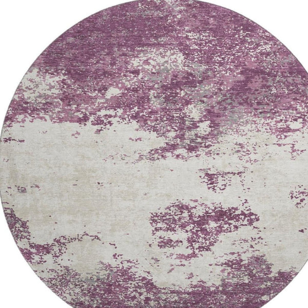 HomeRoots 8' Eggplant and Ivory Abstract Round Rug - Washable, UV Protected, Stylish & Durable for Any Space 680630