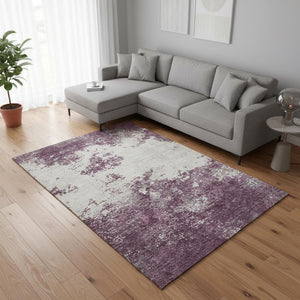 HomeRoots 8' X 10' Elegant Eggplant and Ivory Abstract Area Rug - Washable, UV Protected, Durable Design! 680631