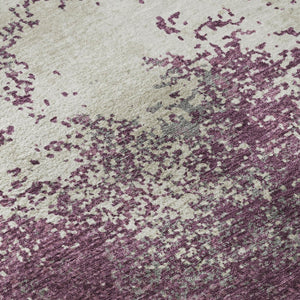 HomeRoots 8' X 10' Elegant Eggplant and Ivory Abstract Area Rug - Washable, UV Protected, Durable Design! 680631