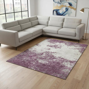 HomeRoots 10' X 14' Eggplant & Ivory Abstract Area Rug – Durable, Washable, UV-Protected for Active Homes! 680633