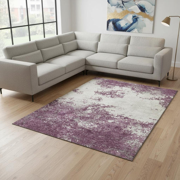 HomeRoots 10' X 14' Eggplant & Ivory Abstract Area Rug – Durable, Washable, UV-Protected for Active Homes! 680633
