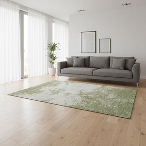 HomeRoots 5' X 8' Modern Green and Ivory Abstract Washable Area Rug - Durable, UV-Protected & Stylish Design! 680635