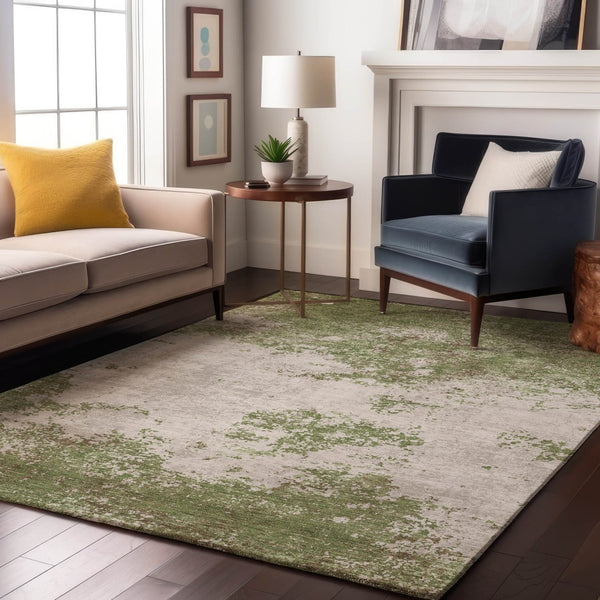 HomeRoots 5' X 8' Modern Green and Ivory Abstract Washable Area Rug - Durable, UV-Protected & Stylish Design! 680635