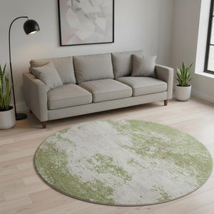 HomeRoots 8' Green And Ivory Abstract Washable Round Rug - Durable, UV Resistant, Stylish for High Traffic Areas 680636