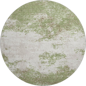 HomeRoots 8' Green And Ivory Abstract Washable Round Rug - Durable, UV Resistant, Stylish for High Traffic Areas 680636