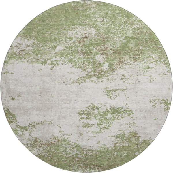 HomeRoots 8' Green And Ivory Abstract Washable Round Rug - Durable, UV Resistant, Stylish for High Traffic Areas 680636
