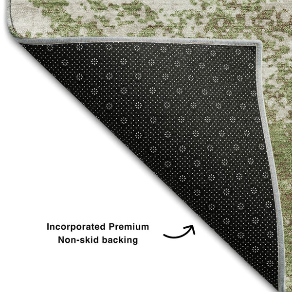 HomeRoots 8' Green And Ivory Abstract Washable Round Rug - Durable, UV Resistant, Stylish for High Traffic Areas 680636