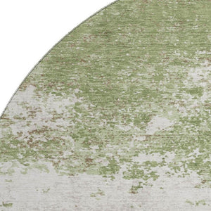 HomeRoots 8' Green And Ivory Abstract Washable Round Rug - Durable, UV Resistant, Stylish for High Traffic Areas 680636
