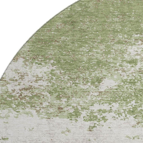 HomeRoots 8' Green And Ivory Abstract Washable Round Rug - Durable, UV Resistant, Stylish for High Traffic Areas 680636