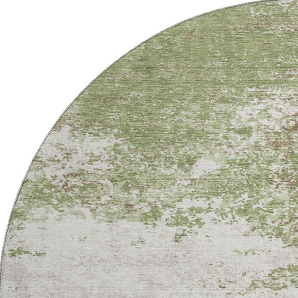 HomeRoots 8' Green And Ivory Abstract Washable Round Rug - Durable, UV Resistant, Stylish for High Traffic Areas 680636