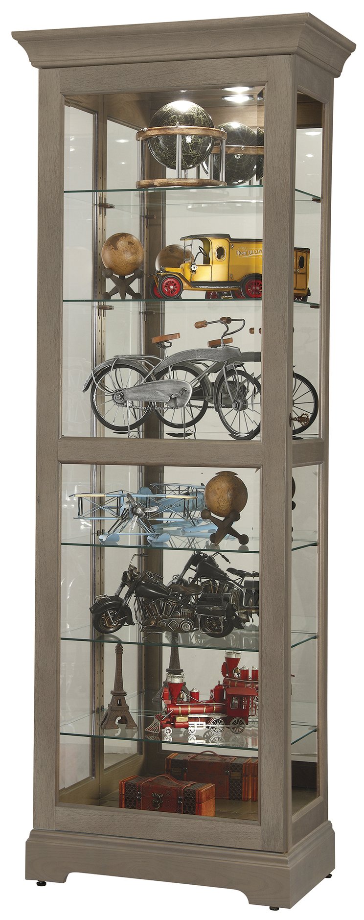 Hekman Furniture 680637 Howard Miller Martindale Vi Curio Cabinet - Elegant Lighted Glass Display For Collectibles Aged Grey Martindale Vi Curio Cabinet 680637