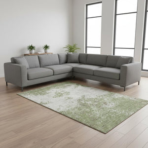 HomeRoots 8' X 10' Green & Ivory Abstract Washable Area Rug - Durable, UV Protected & Stain Resistant Design 680637