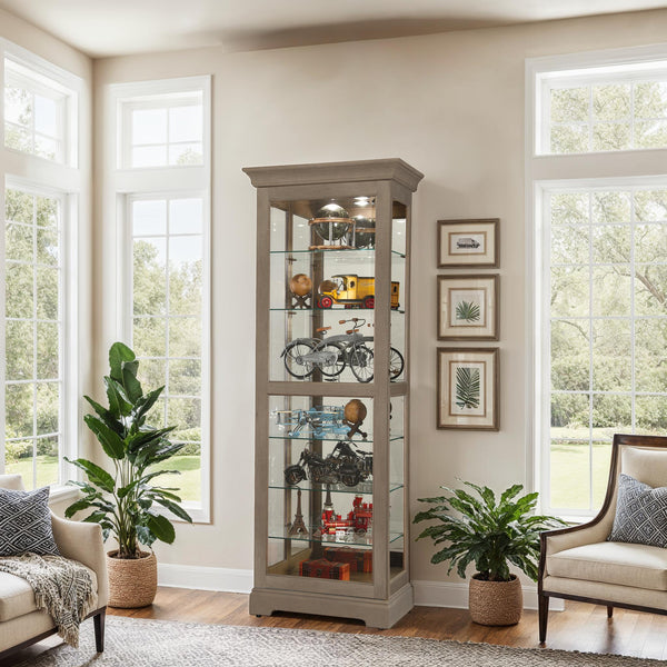 Hekman Furniture 680637 Howard Miller Martindale Vi Curio Cabinet - Elegant Lighted Glass Display For Collectibles Aged Grey Martindale Vi Curio Cabinet 680637