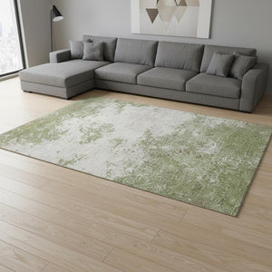 HomeRoots 9' X 12' Green And Ivory Abstract Area Rug - Washable, UV-Protected, Durable for High-Traffic Homes 680638