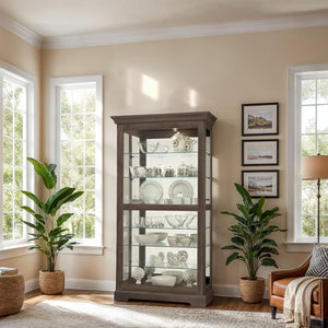 Hekman Furniture 680638 Howard Miller Tyler Vi Curio Cabinet - Lighted, Elegant Display With Adjustable Glass Shelves Aged Auburn Tyler Vi Curio Cabinet 680638