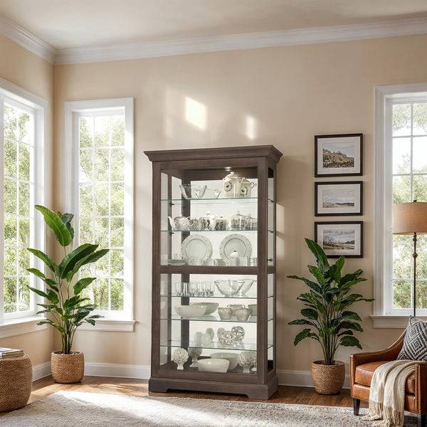 Hekman Furniture 680638 Howard Miller Tyler Vi Curio Cabinet - Lighted, Elegant Display With Adjustable Glass Shelves Aged Auburn Tyler Vi Curio Cabinet 680638