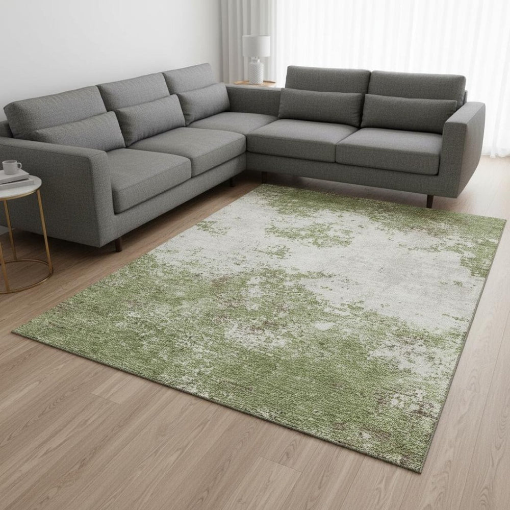 HomeRoots 10' Green and Ivory Abstract Area Rug - Washable, UV-Protected, Perfect for Homes with Kids & Pets 680639