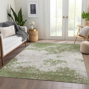 HomeRoots 10' Green and Ivory Abstract Area Rug - Washable, UV-Protected, Perfect for Homes with Kids & Pets 680639