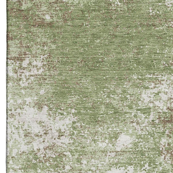 HomeRoots 10' Green and Ivory Abstract Area Rug - Washable, UV-Protected, Perfect for Homes with Kids & Pets 680639