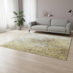 HomeRoots 5' X 8' Gold and Beige Abstract Area Rug - Washable, UV Protected, Modern Design for Everyday Elegance 680641